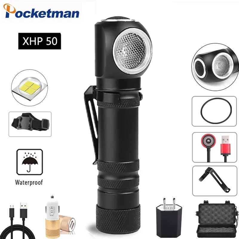 

XHP50 LED Flashlight USB Rechargeable Flashlight Waterproof Torch Portable Magnetic Tail Flashlight Can be Use as a Headlamp
