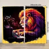 2pcs, spring summer Curtains Lion playing piano Semi-Sheer Curtains Versatile 100% Polyester Gifts Perfect for Bedroom, Office, 3