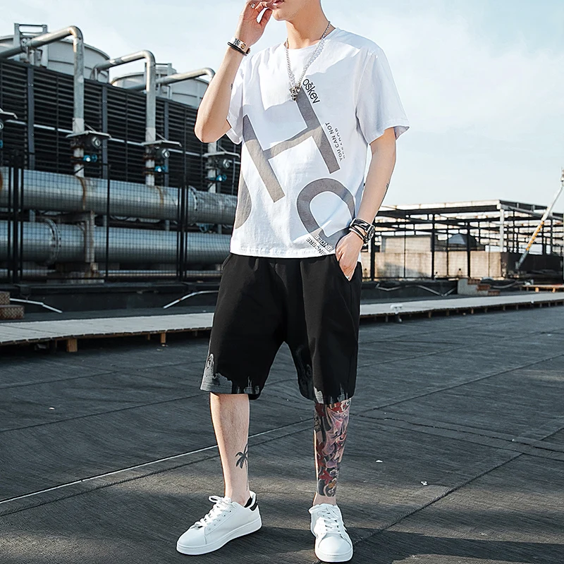 

Summer Casual Men's Monogram Print Top Shorts Two-piece Printed T-shirt Shorts Men's Tracksuit Men Clothing Clothes for Men