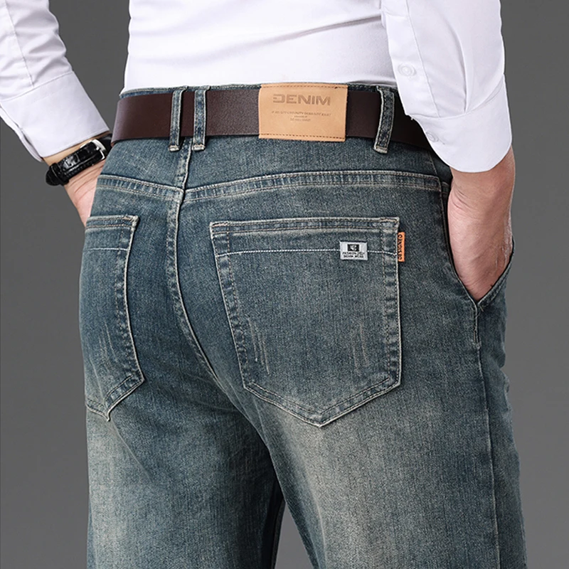 

2023 Autumn/Winter New Vintage Yellow Mud Men's Jeans Loose Straight Tube Business Pants Men's Retro Casual Pants