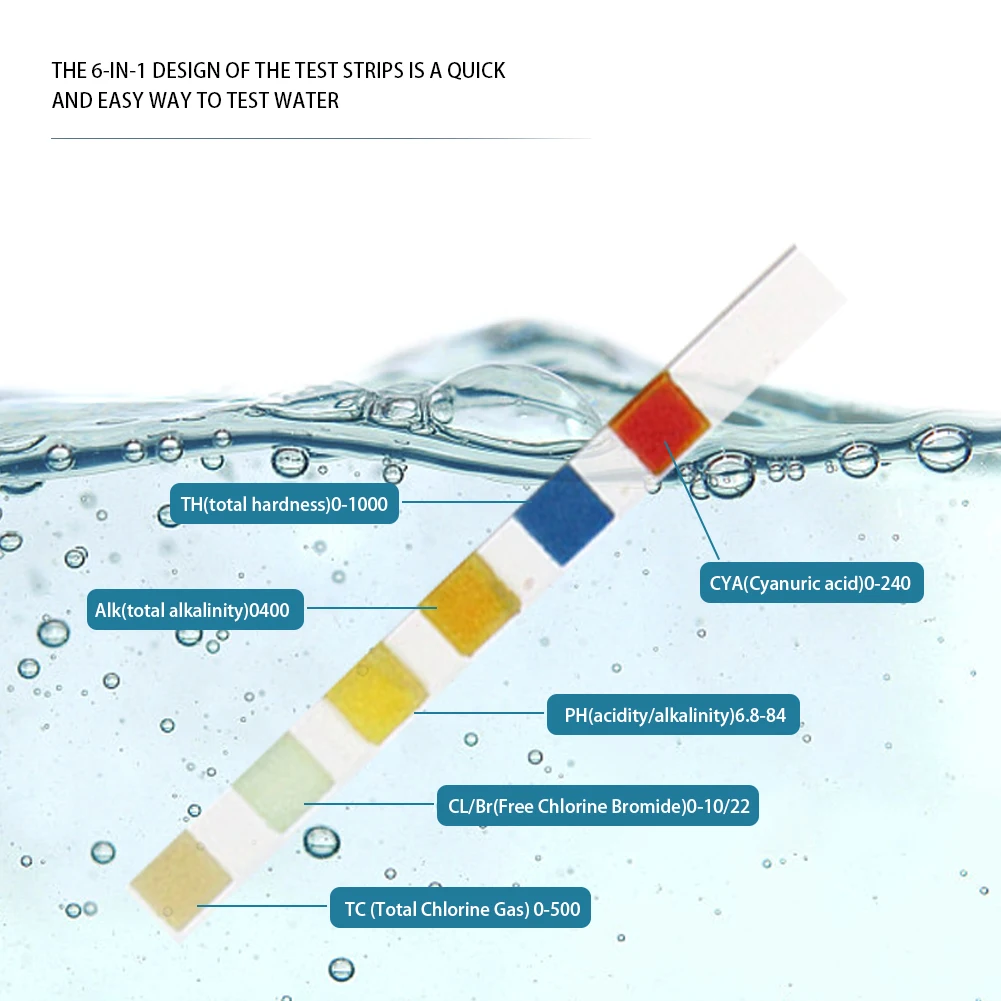 Pool water test strips 50/100pcs multipurpose 6 in 1 chlorine PH test strips SPA swimming pool water tester pape chlorine/PH/Bromine measure paper
