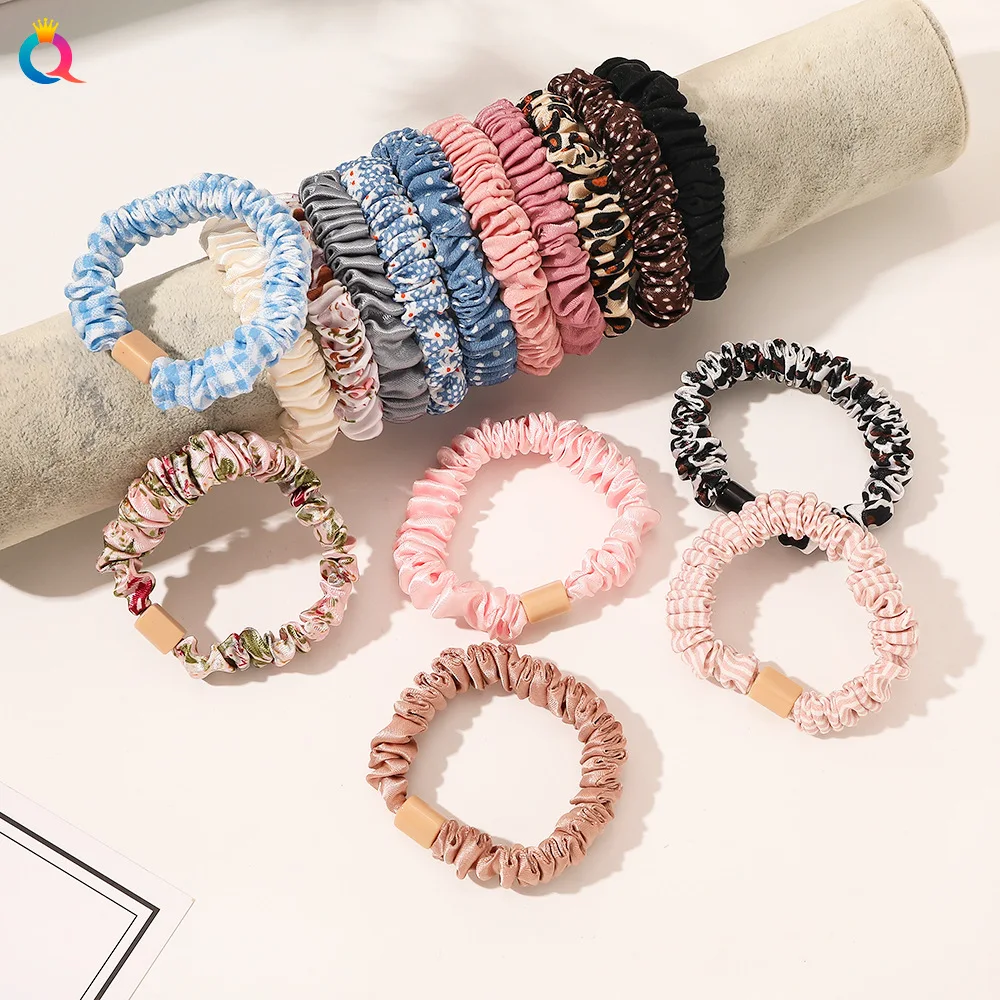 Women's Satin Floral and Polka Dot Hair Scrunchies Set
