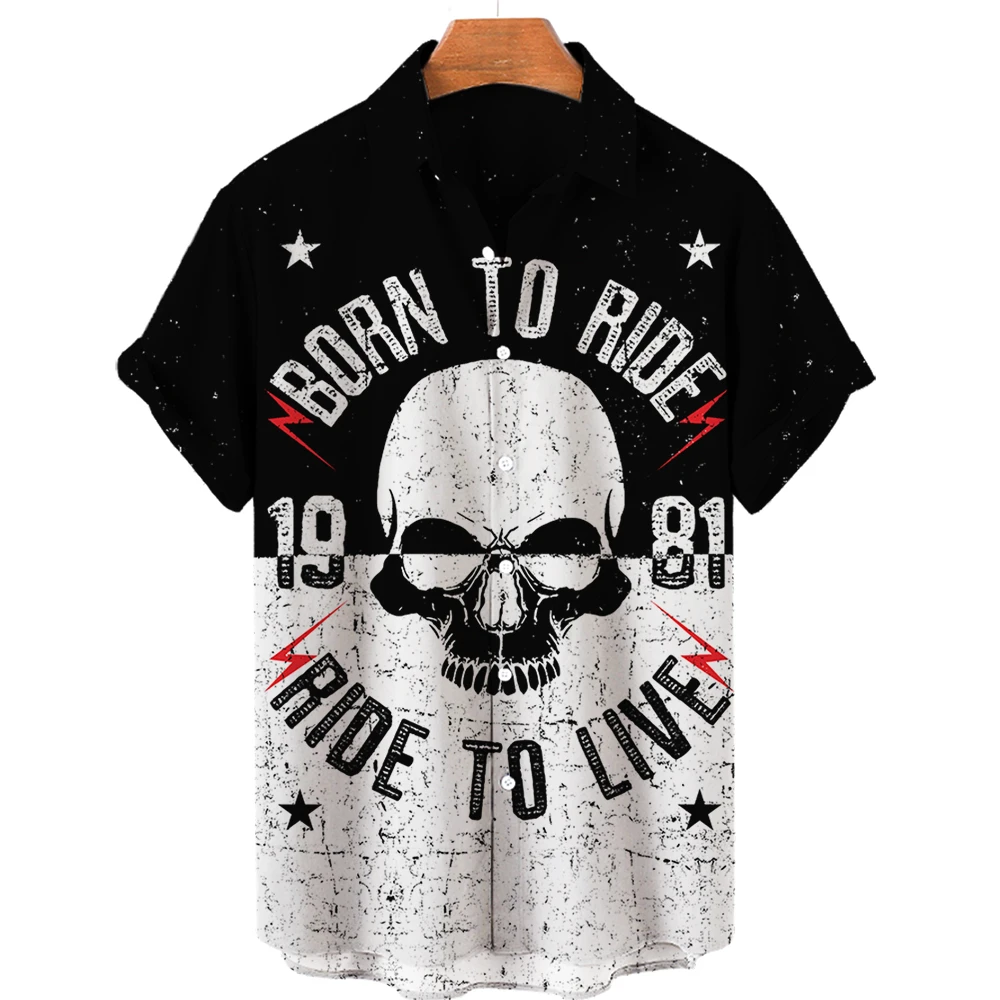 

2022 Hawaiian Shirt Men Summer Skull Tshirt Print Shirts For Men 3d Men's Shirts Fashion Single Row Back Cuban Collar Tops 5xl
