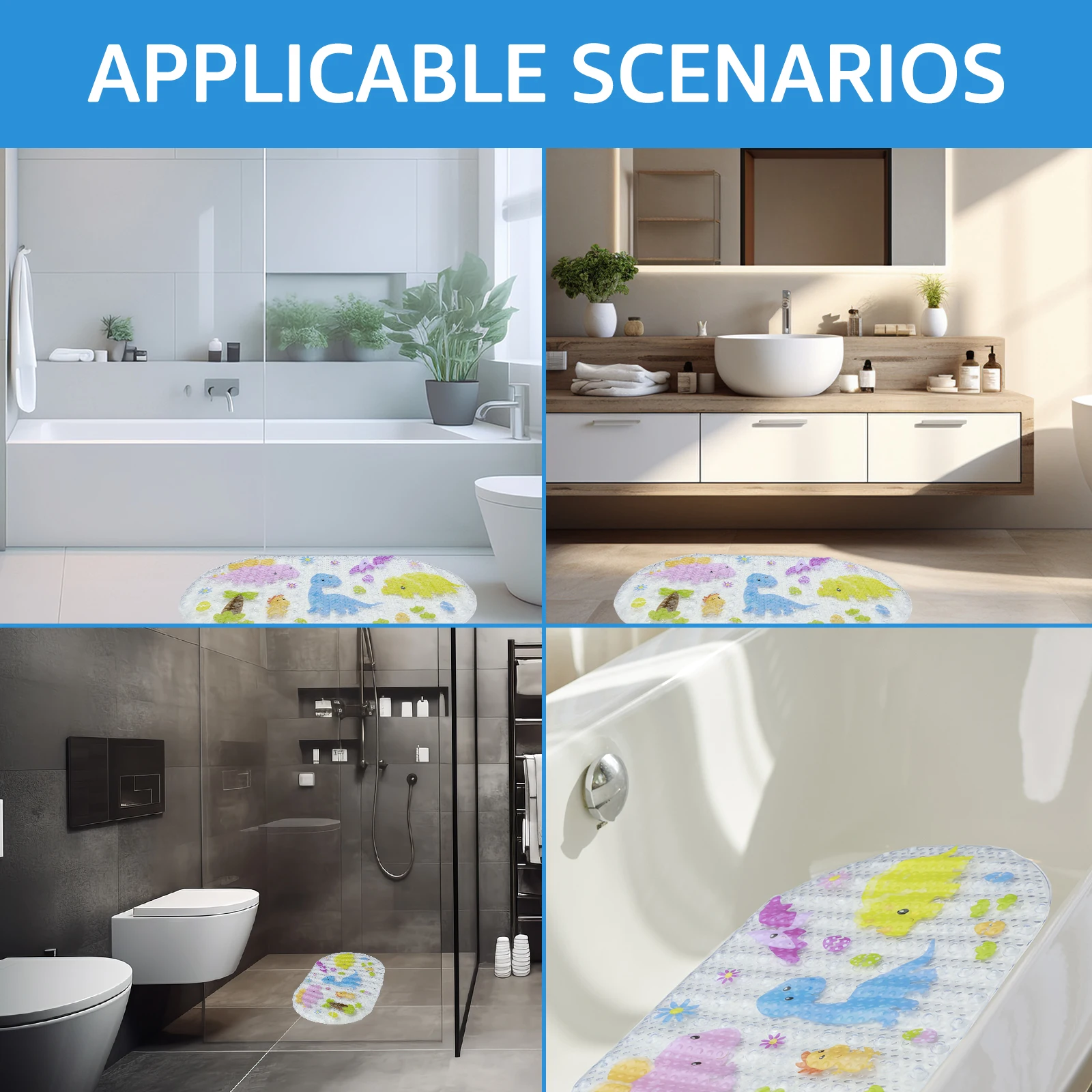 PVC Baby Bath Mat with Suction Cup Anti Slip Kids Bathtub Mat Oval Reusable Baby Bathtub Bathroom Shower for Bathroom