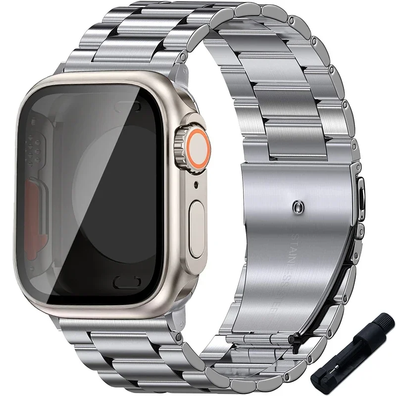 Premium Stainless Steel Watch Strap with Protective Case - Metal Edition
