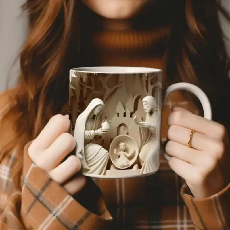 

3D Ceramic Mug Nativity Scene Coffee Mugs Home Must Have Mugs For Milk Ice Water Juice Coffee Tea Christmas Gifts For Friends