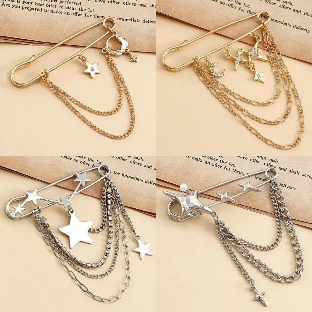 Cross Border Jewelry Retro Diamond Star Crescent Flow Su Xiaoxiang Brooch Clothing Pendant Pin Women Accessories