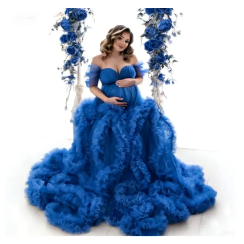 فستان تصوير للأمهات من التول المكشكش - فستان مثير...