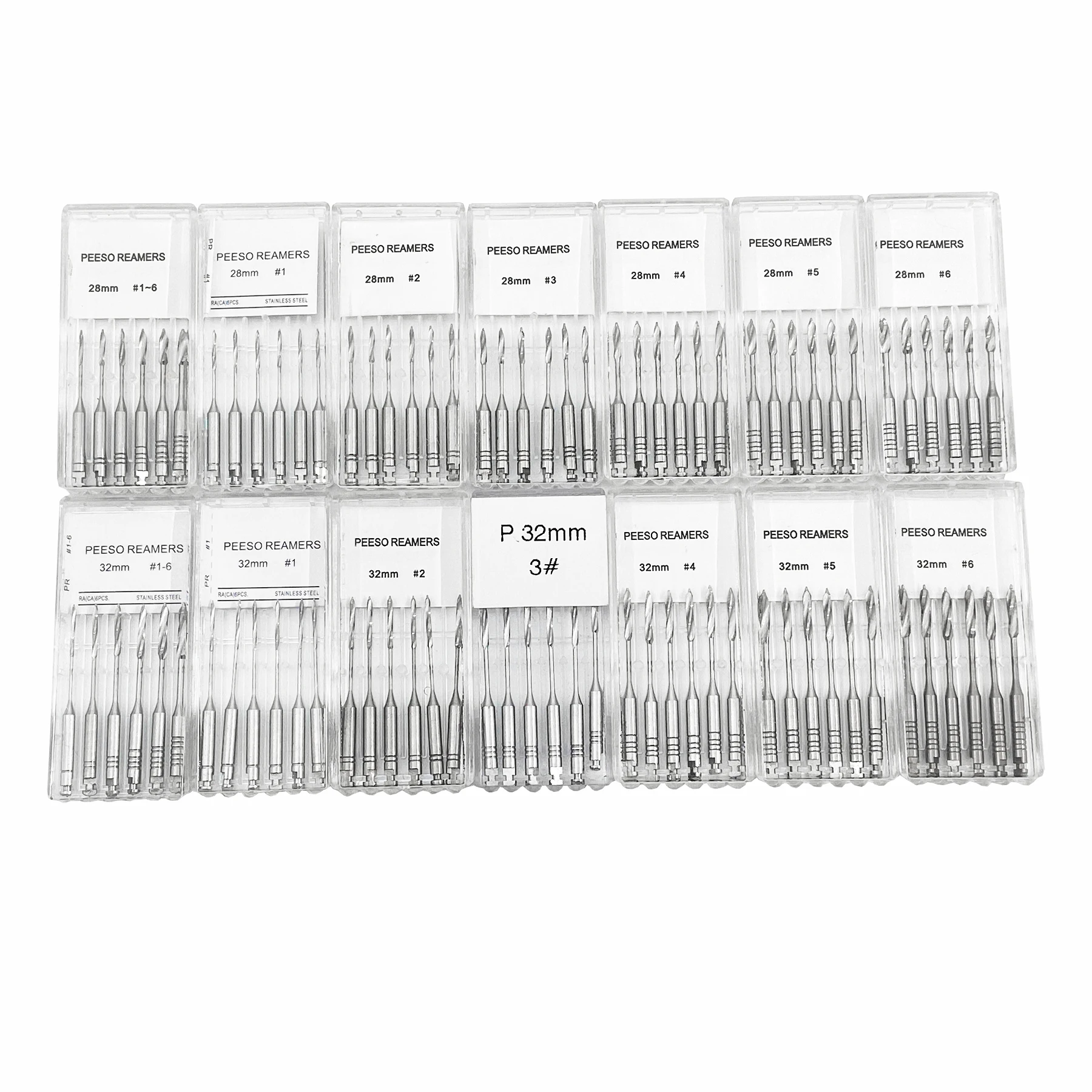 6 Alesatori Endodontici DMXDENT Peeso Reamer – Filetti Canale Radice #1-#6, 28/32 Mm