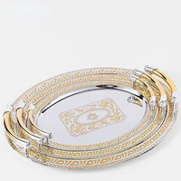 European Style Golden Metal Decorative Tray For Tea Coffee Table With Handle Oval Mirror Serving Tray provide luxury hospitality 1