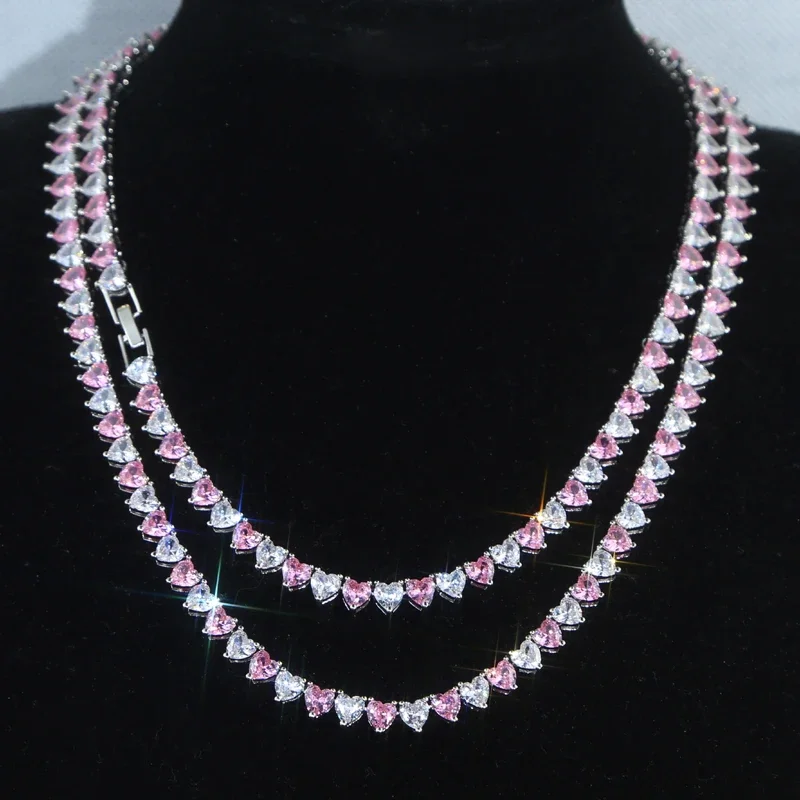Iced Heart Tennis Necklace | Necklace Tennis Cubic Zirconia