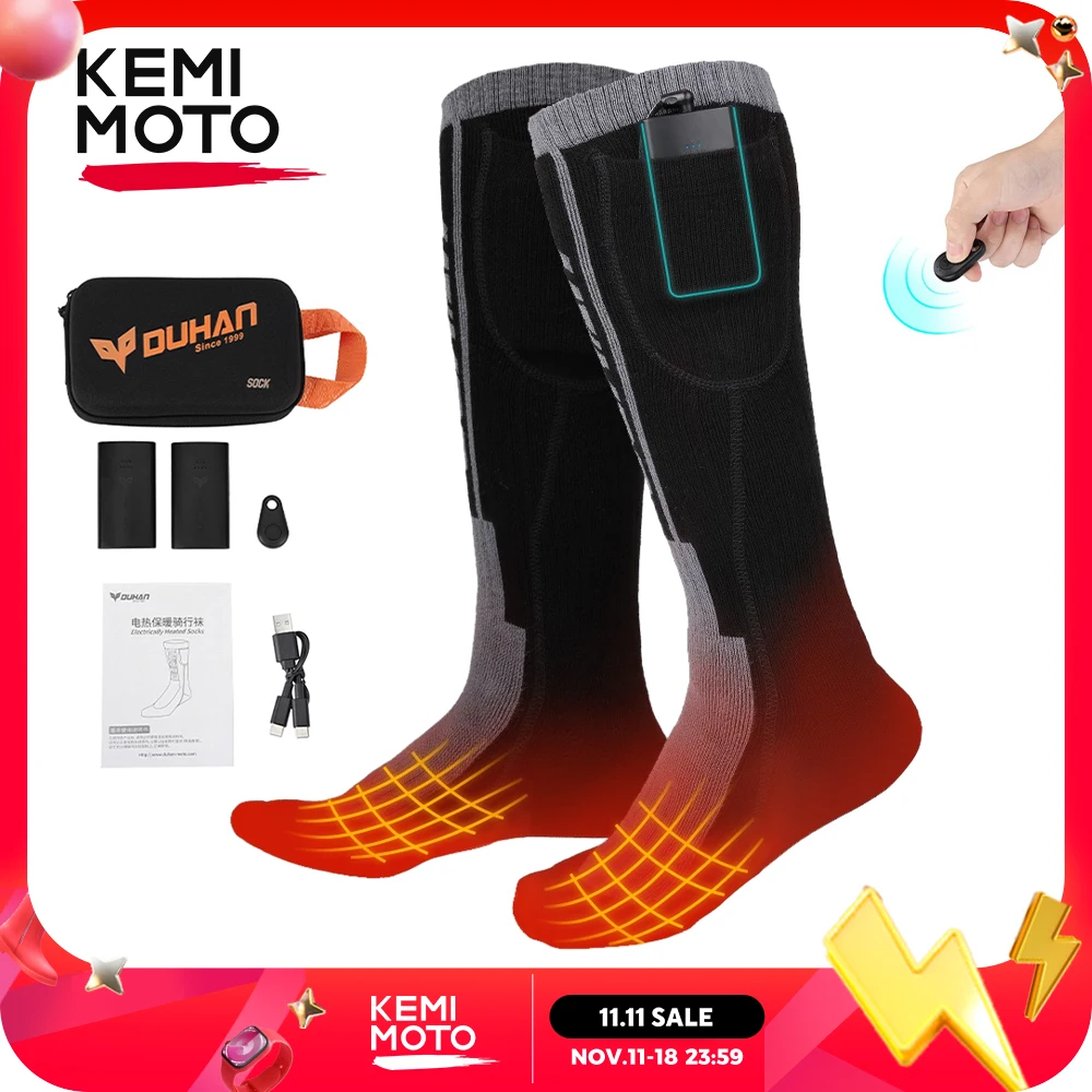 Heated Socks Remote Control Motorcycle Electric Heating Socks Rechargeable Battery Winter Thermal Thick Stockings Men Women motorcycle heated socks