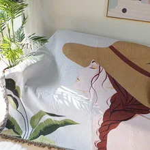 

Nordic Beautiful Girl with Hat Sofa Blanket Cover for Living Room Travel Picnic Blanket Leisure Throw Bedspread Tapestry