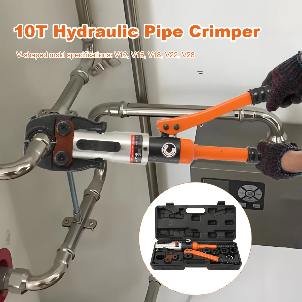 Hydraulische Kupferrohrfittings Rohrpresszange CW-1632 PEX-V/-M Set -5 Presszangen-Setzungen-12, 15, 18, 22, 28 Edelstahlrohr – Detail 7