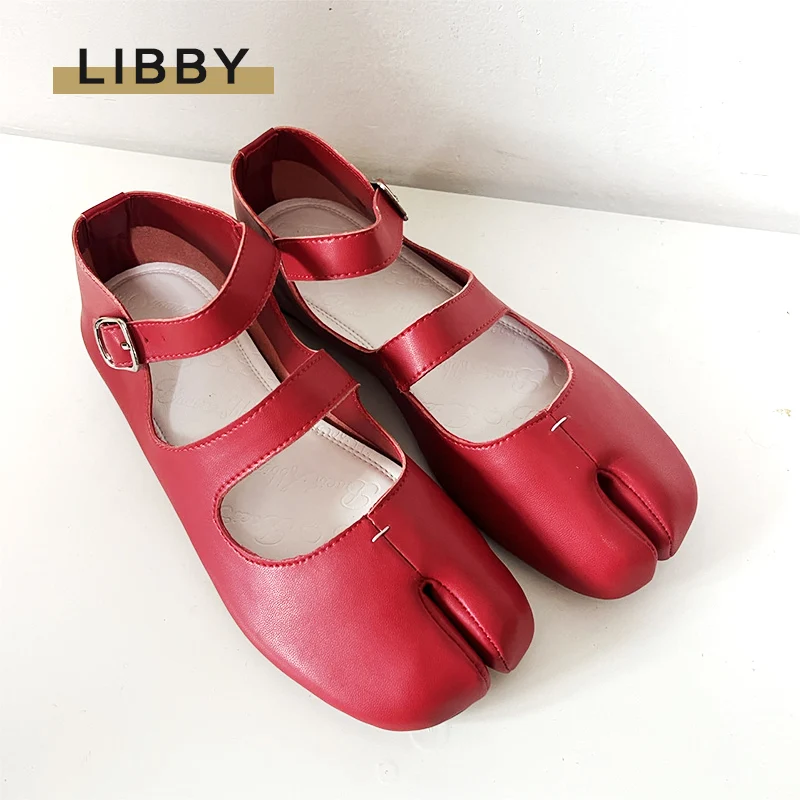 Tabi Ballet Flats Summer Women Real Leather Tabi Shoes Flats Heel Shoes Ballet Ankle Strap Pumps Ninja Split Toe Sandals