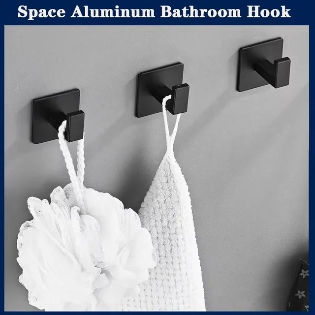 4 ชิ้นห้องน้ําสีดํา Robe Coat Hanger Hook Strong กาวผ้าเช็ดตัวแขวน Hook สติกเกอร์ Robe Organizer Hook 2