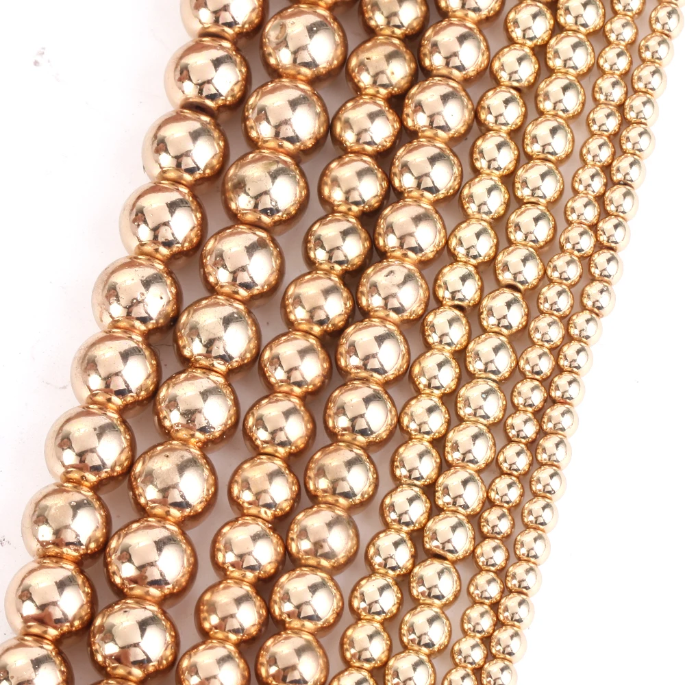 3/4/6/8/10mm Naturstein Perlen KC Gold Farbe Hämatit Runde Lose Spacer perlen für Schmuck Machen DIY Armband Halskette Handwerk – Detail 5