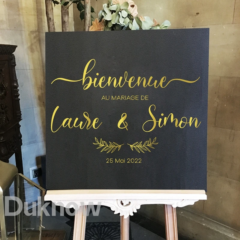 Description Picture 4 of itemFrench Style Wedding Board Sticker Custom Names Date Vinyl Decal Wedding Welcome Sign Mirror Vinyl Mural Romantic Marriage Decor