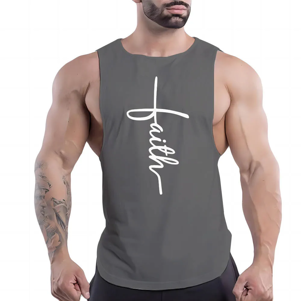 

2023 Summer Fashion Outdoor Sports Fitness Vest 2d Word Print Adult Men Plus Size Comfortable Breathable Lightweight Quick Dry