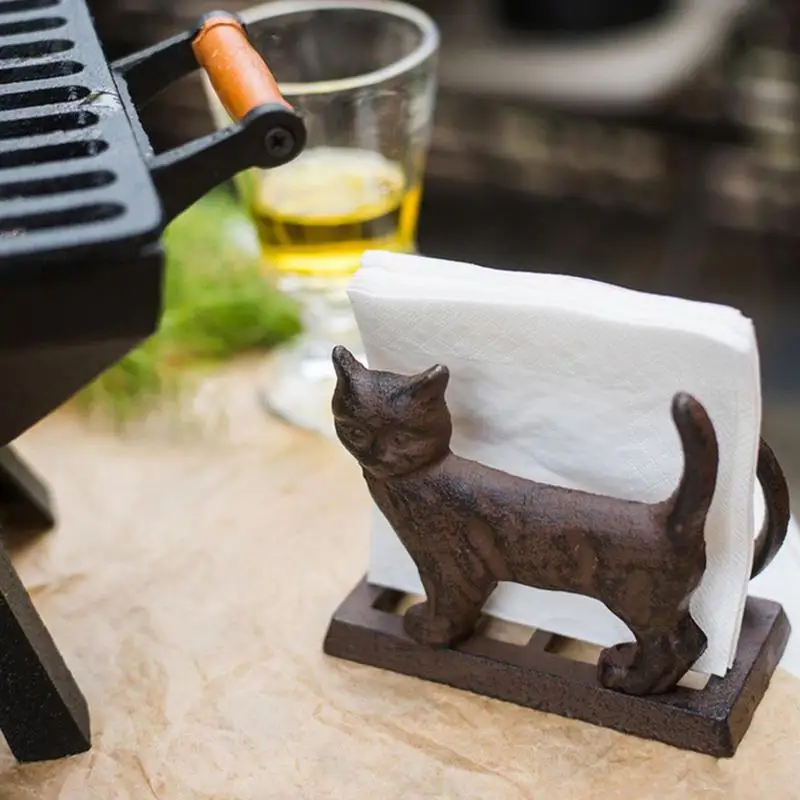 Rustic Cat Cast Iron Standing Napkin Holder European Home Table Bird Fork Spoon Metal Tissue Paper Holder Business Card Holders 4