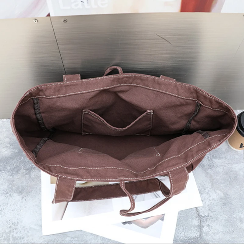 Casual Vintage Canvas Bag Large Capacity Tote Bag for Women 2023 New Trend Simple Handbag Student All-match Travel Storage Bag