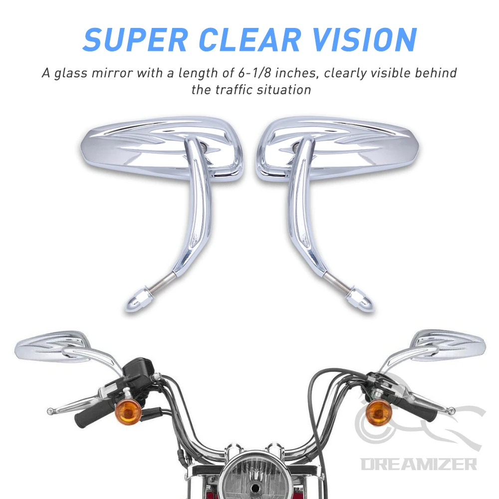 Motorcycle Flaming Chrome/Black Side Mirrors for Harley