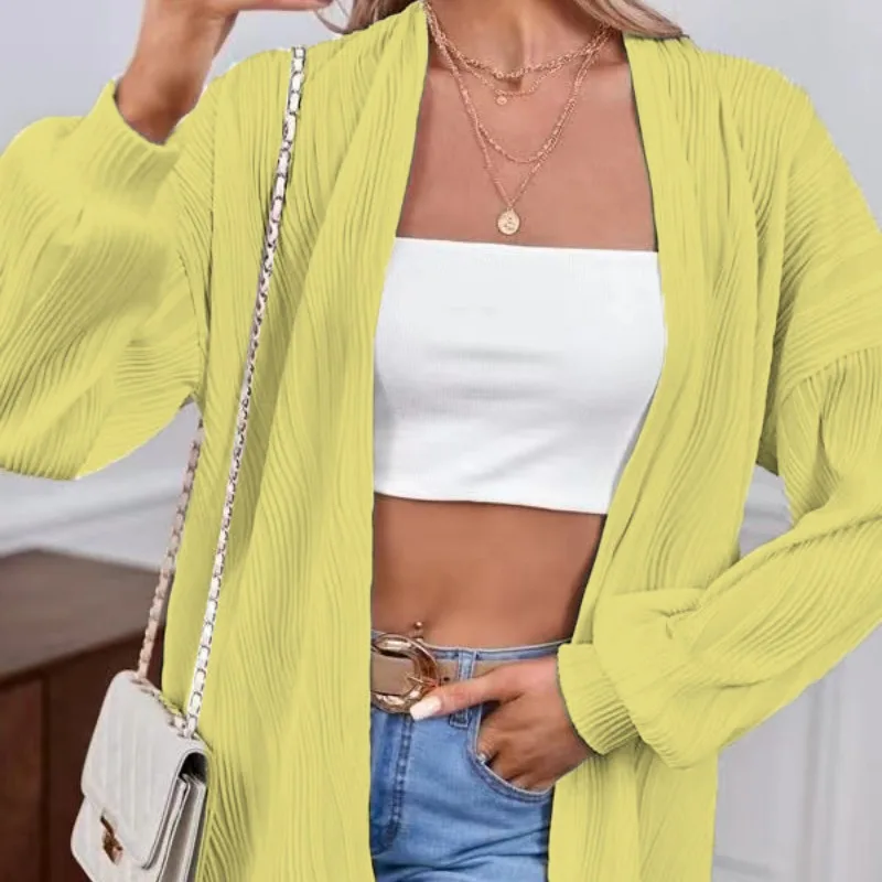 New Women's Clothing Spring Autumn Popular Elegant Pleated Long Sleeve Coat Fashion Casual Cardigan Polyester Shawl Loose Tops