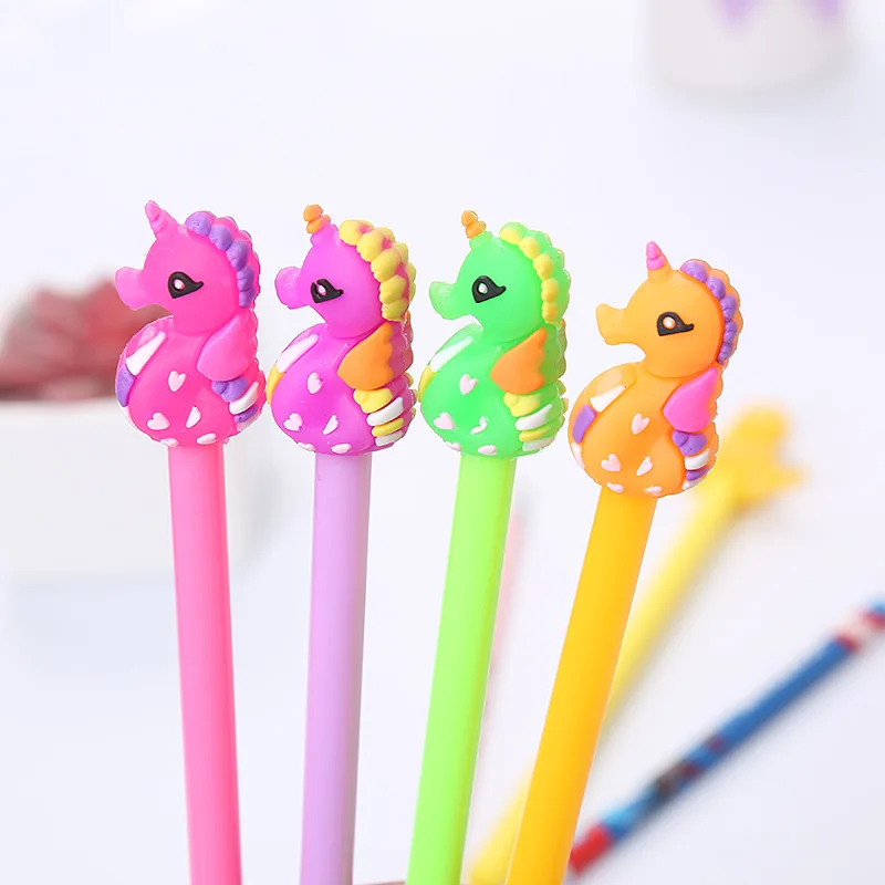 

4pcs/lot Cute sea horse Gel Pen for Kid Student Cartoon School Office Supplies Stationery Kawaii Pens 0.5mm Black Ink Color
