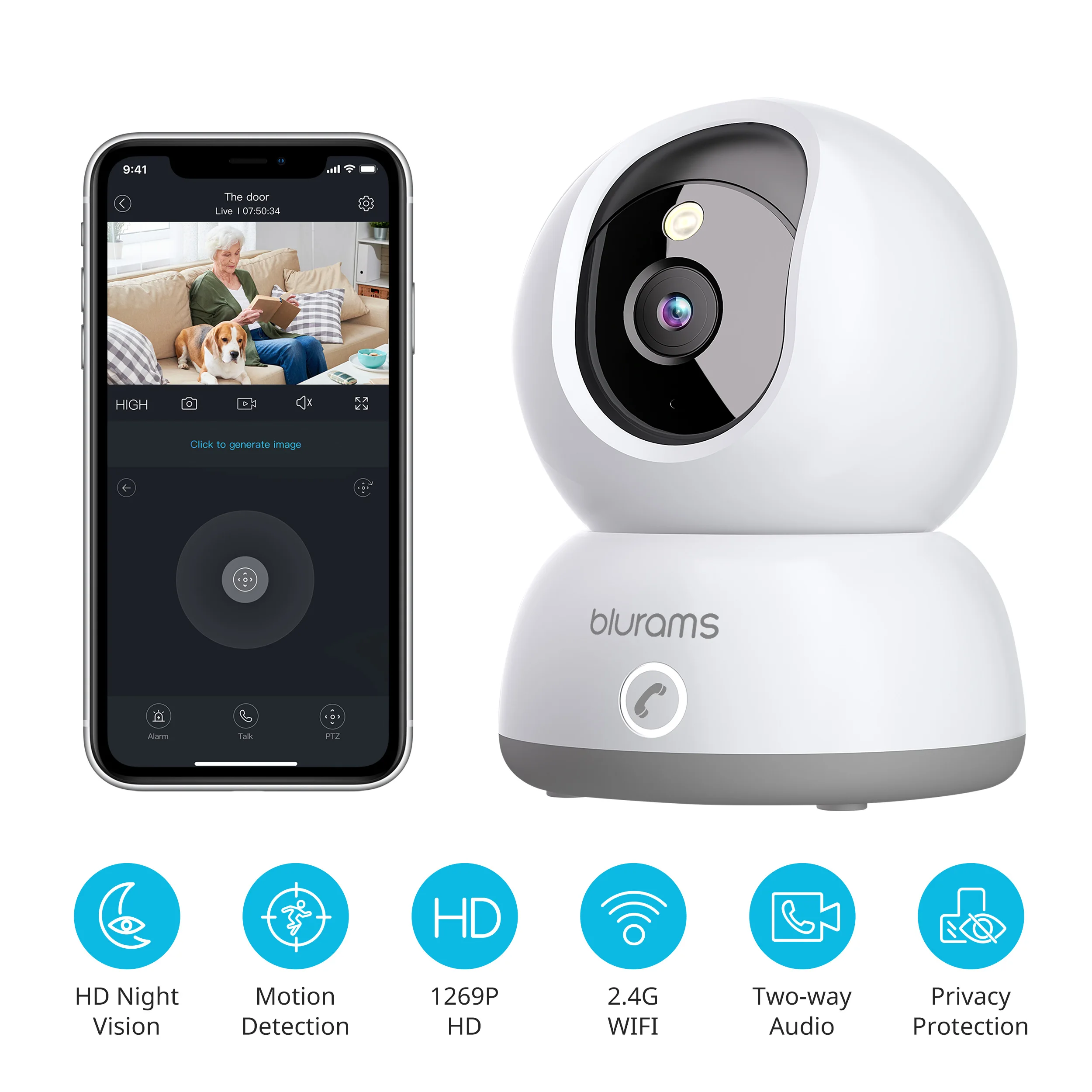 블라룸 실내 보안 카메라 4MP, 원클릭 통화, 양방향 통화, 2.4G 및 5G W..