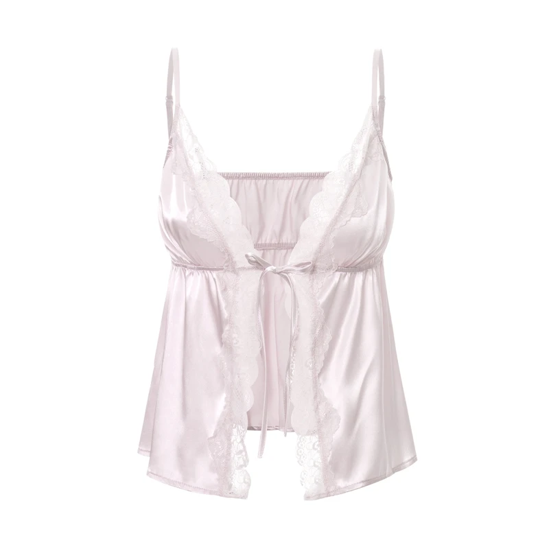 Camisola de encaje de verano para mujer, top beige rosa sin mangas con cuello en V, top ajustado, top corto dulce y sexy a la moda