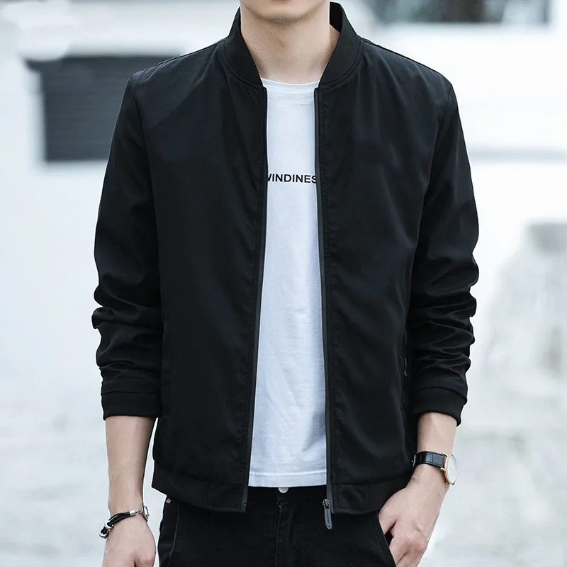 Spring Autumn Casual Solid Zipper Jacket Men Fashion Harajuku Tops All Match Male Clothes Loose Coats Chic Long Sleeve Outerwear