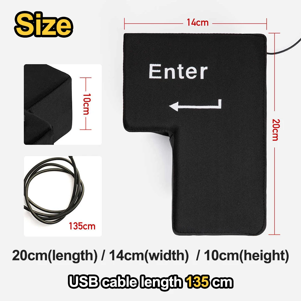 USB Enter Key Vent Pillow Soft Computer Button Return Key Enter Huge Button Decompression Pillow Stress Relief Toy For Offices