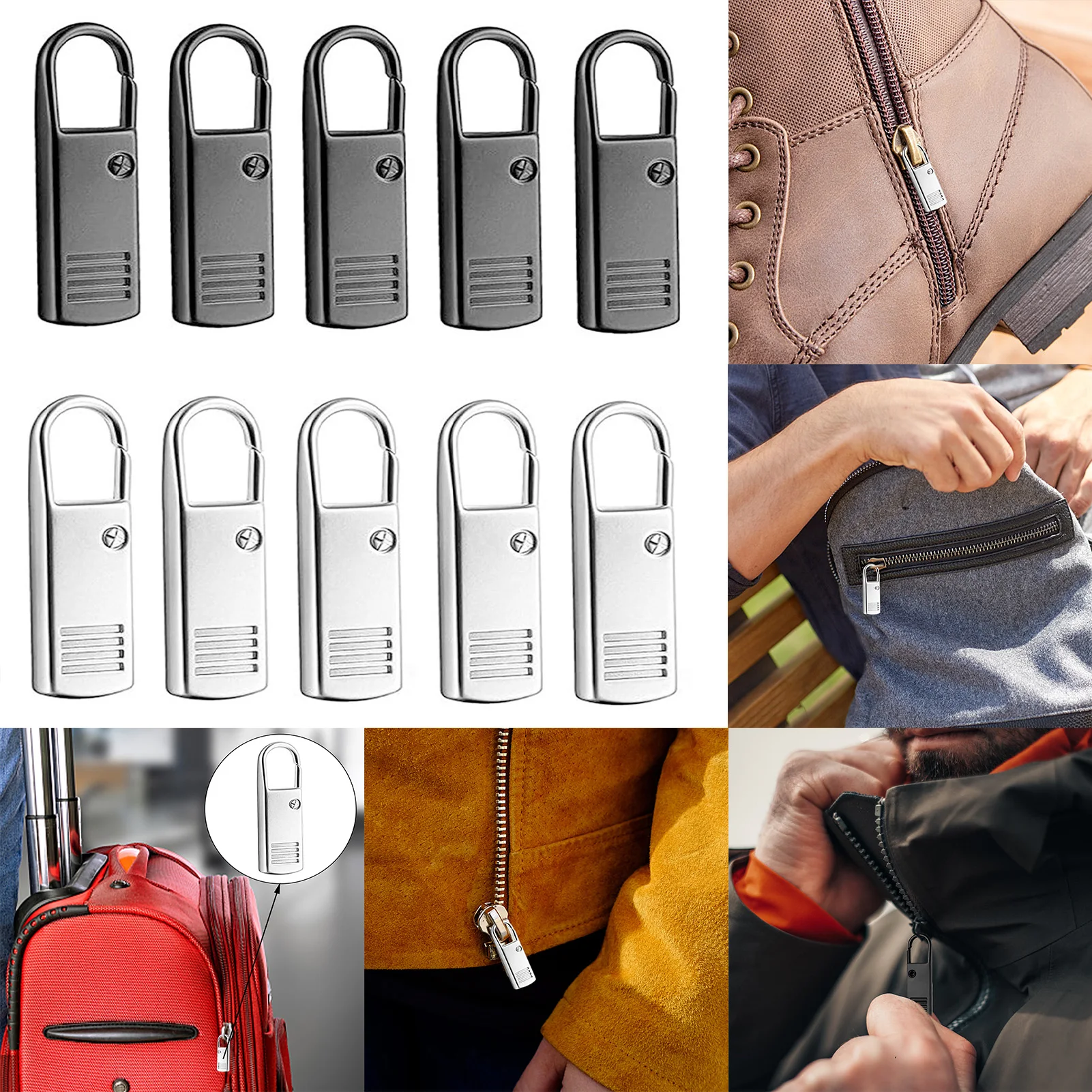 Zipper Repair Kit For Jackets 10Pcs Universal Zipper Fixer Zipper Pull