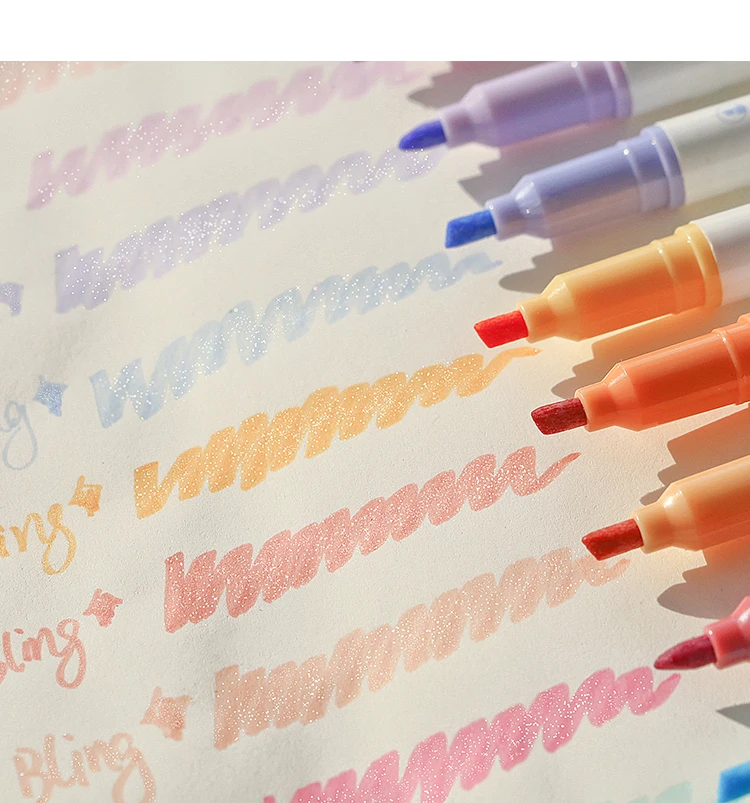 4 Colors/box Kawaii Glitter Highlighter Pen Pastel Fine Pastel Highlighter Marker Scrapbook Painted Stationery School Supplies
