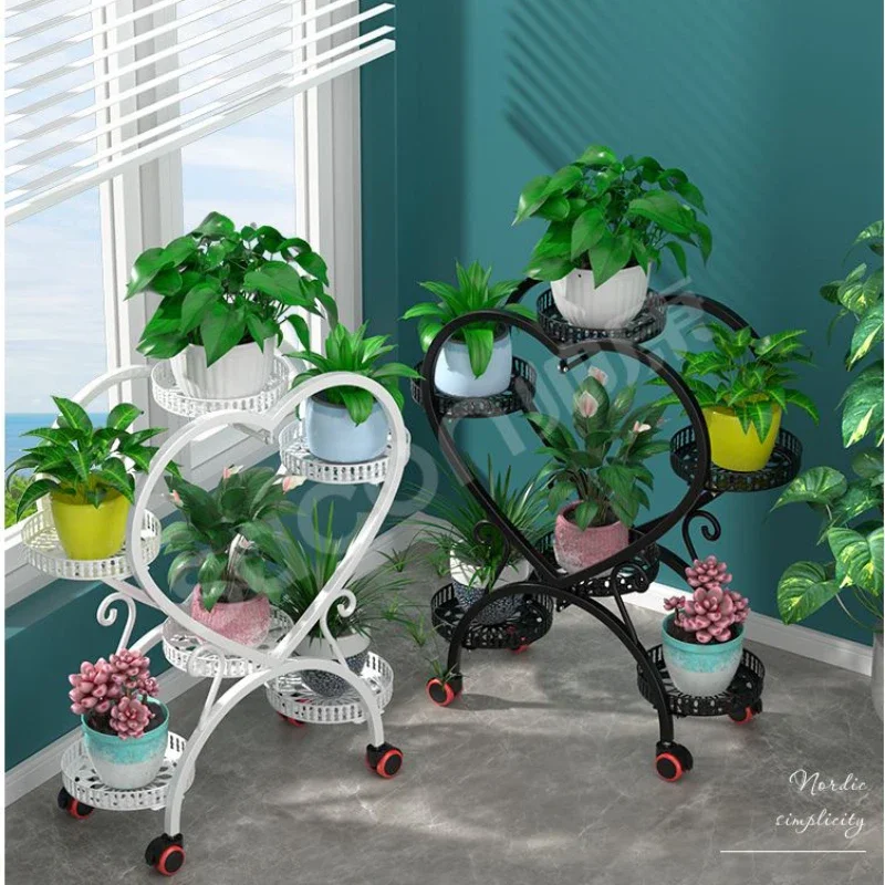 Deal Modern Simple Outdoor Plant Stand Creative Heart-Shaped Iron Balcony Flower Rack Floor Type Multi-Layer Living Room Shelf