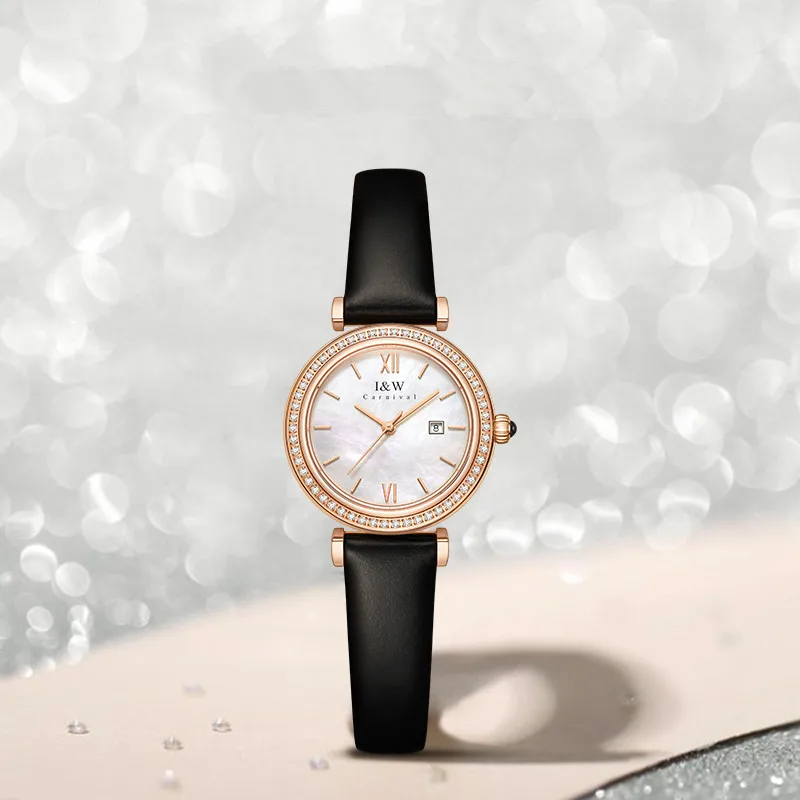 Relogio Feminino CARNIVAL Brand Fashion Rose Gold Watch for Women Ladies Waterproof Quartz Wristwatch Sapphire Clock Reloj Mujer