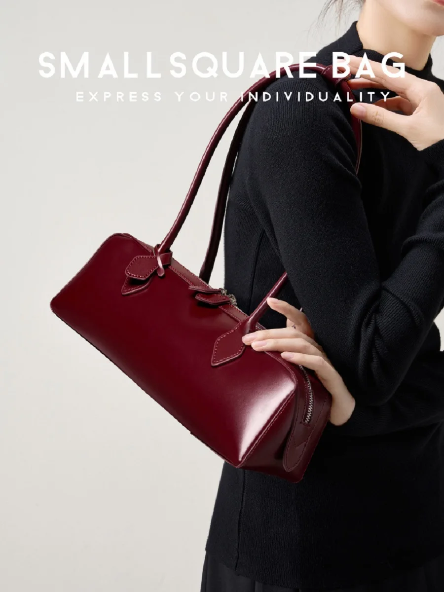 Genuine leather women baguette bag luxury design vintage shoulder bag female shopping cowhide underarm gift for women shoulder bag leather handbag