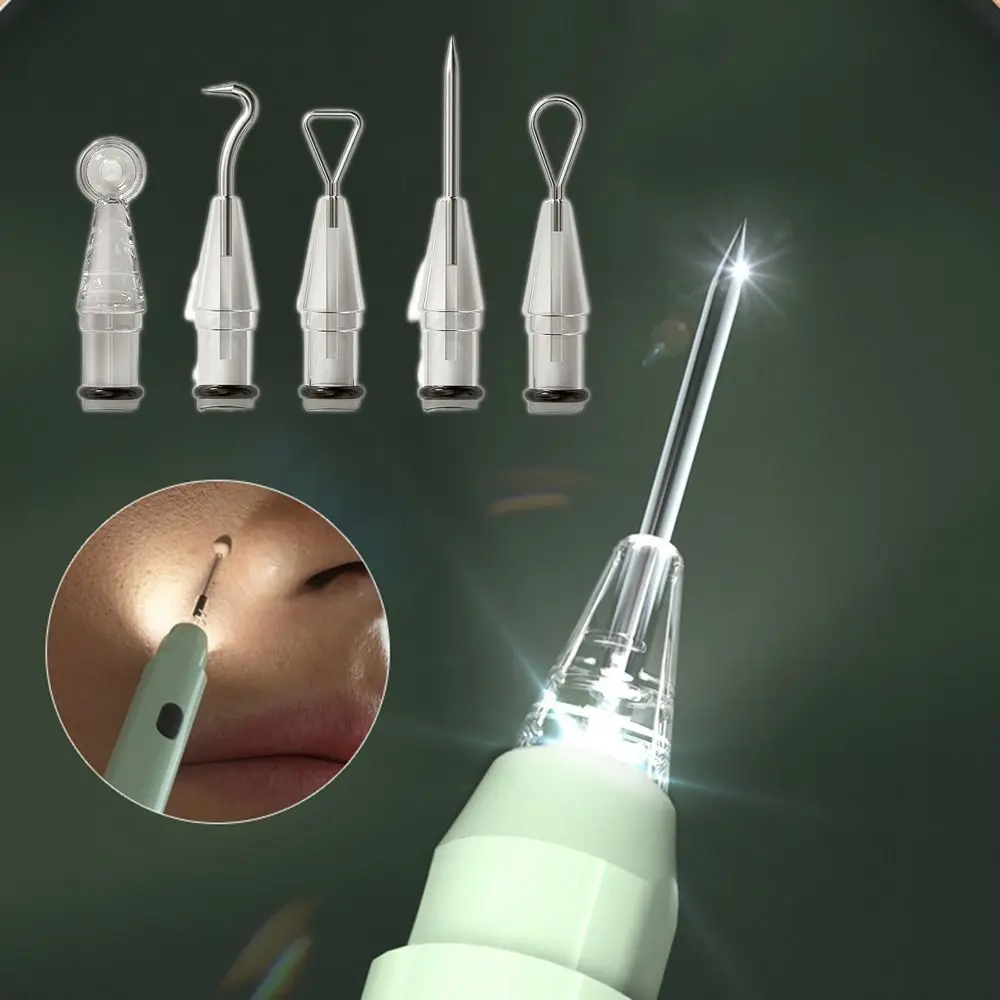 Professional Electric Luminous Acne Blemish Needle Pimple Popper Tool 5in1 Pimples Removal Tool Whitehead Squeeze Extractor LED professional electric luminous acne blemish needle pimple popper tool led pore cleaner needles set 5in1