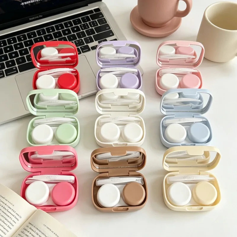 Vibrant Compact Contact Lens Case with Mirror - Portable Soaking Storage Kit