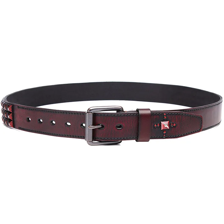 Männer Mode Echt leder Nieten Gürtel Vintage Pin Schnalle Gürtel Punk Rock Kleid Strapon schwarz rot Marke Designer Bund – Detail 6