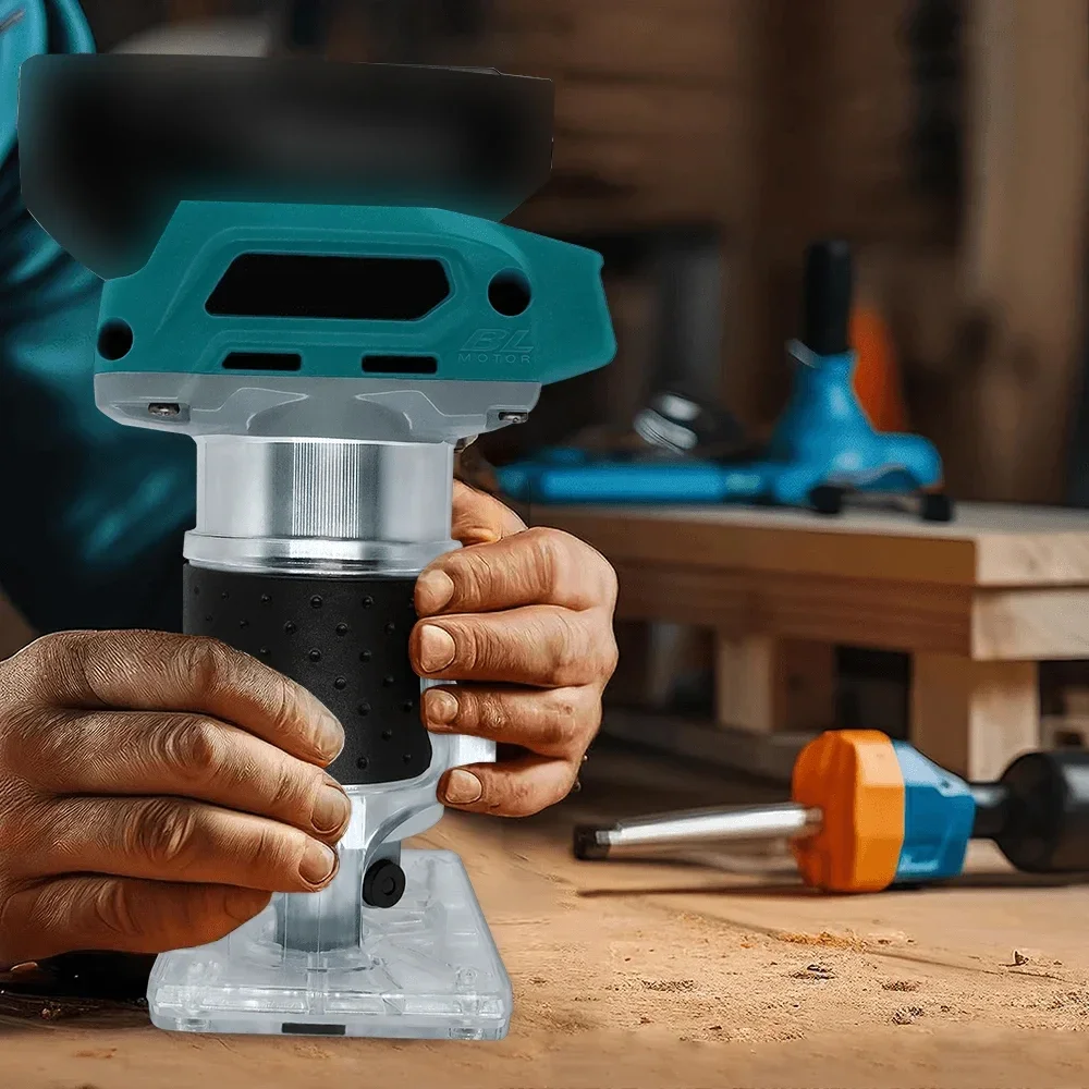 Wood Router Plunge Router 5 Speeds Brushless Electric Trimmer Handheld Milling Engraving Slotting Power Tools for Makita 18V Battery