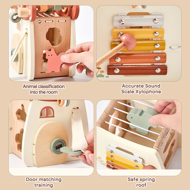 Baby Montessori Toy Wooden Five-in-one Mushroom Castle Stacking Puzzle Toy Kid Houses Blocks Early Childhood Education Game Gift 4