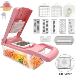 Multifunctional Vegetable Cutter and Slicer with Container - Manual Food Chopper and Potato Shredder Kitchen Gadget (PW with Egg Cutter)