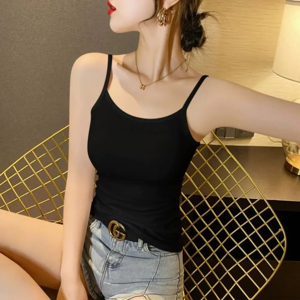 

Women Summer Tank Top Modal Black White Sleeveless Women's T-shirt Basic Bottoming Tanks Bra Thin Camisole Crop Top With Straps