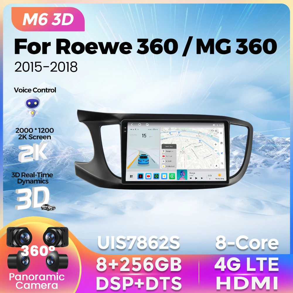 

M6 Pro 3D UIS7862S 8G + 256G Автомагнитола 2Din Carplay для Roewe 360 / MG 360 2015 - 2018 Android 12 навигация GPS мультимедийный видеоплеер