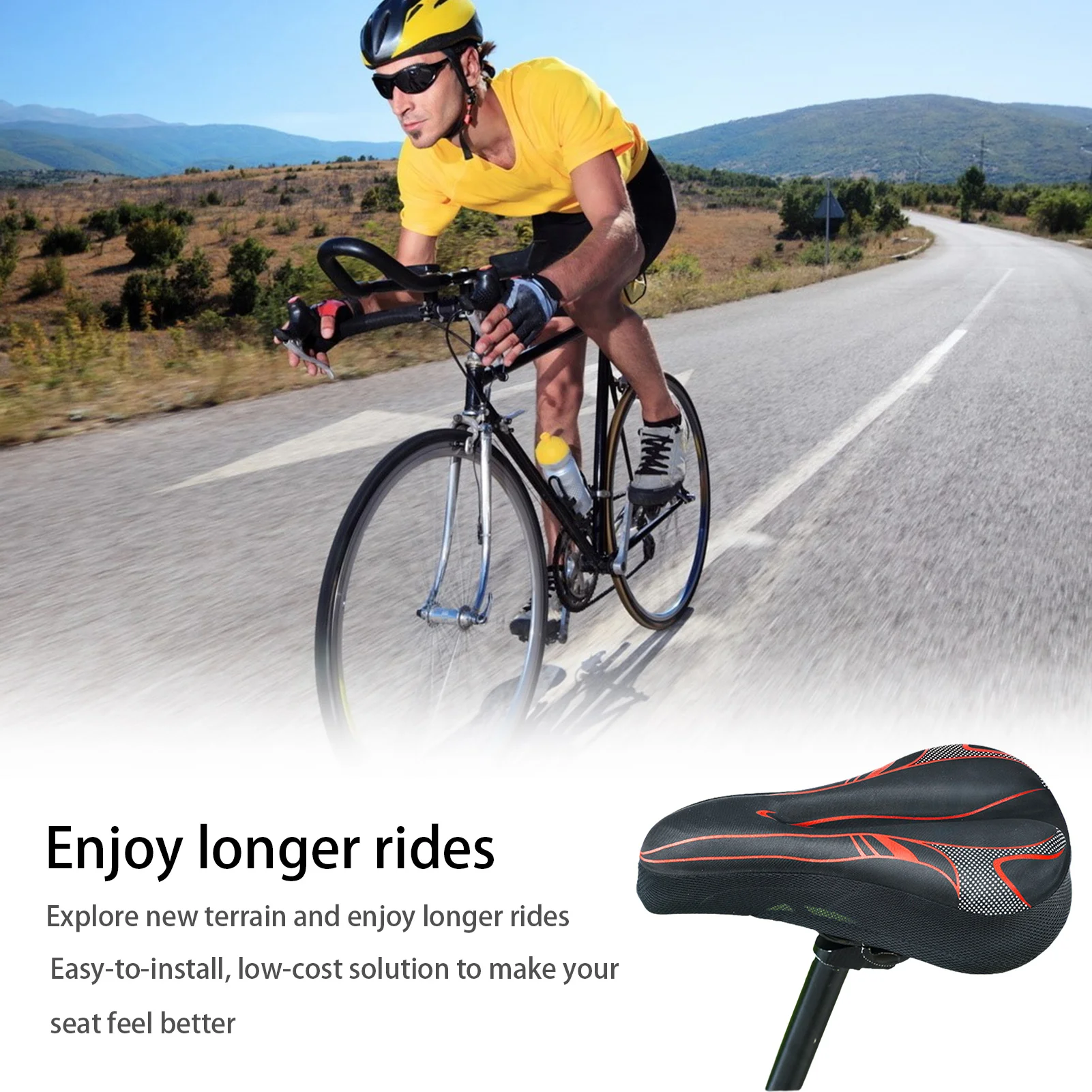 Housse De Selle De Vélo En Gel, Noir, Universelle, Rembourrée Pour Vélo D’exercice