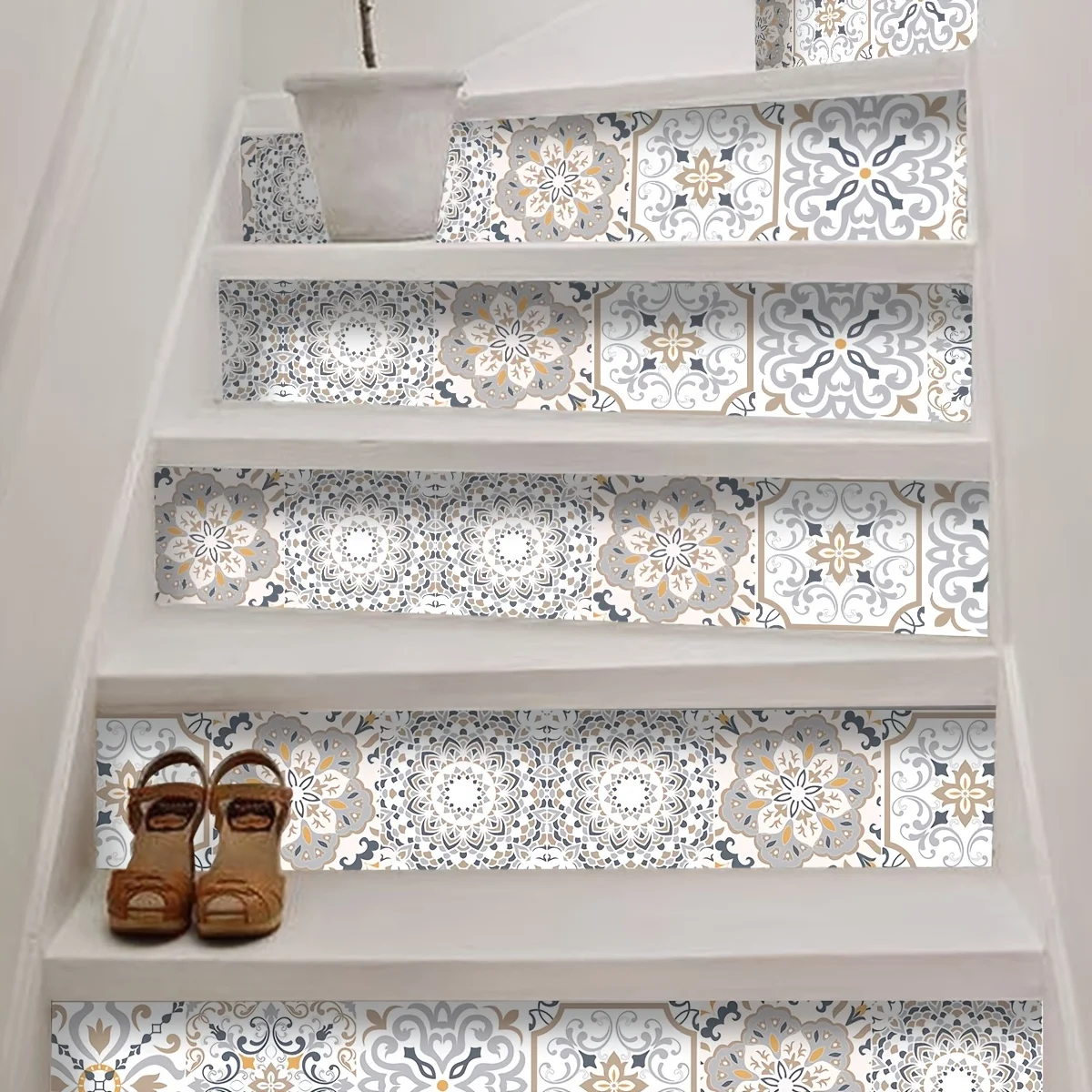 1 volume bohemian print staircase stickers self-adhesive waterproof home decor wallpaper living room bedroom study removable thi