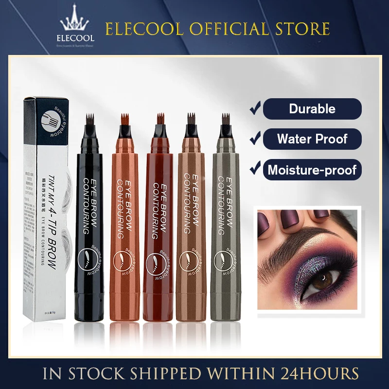 4 Fork Tip Liquid Ink Waterproof Tinted Brow Eye Makeup Tattoo Eyebrow Pen 5 Colors Dark Brown Pencil |