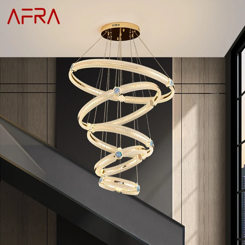 

AFRA Nordic Chandelier Led Creative Light Luxury Ring Pendant Lamp Home Living Room Villa Staircase Decor Fixtures