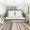 Wicker Porch Swing, 2-Person Outdoor Patio Hanging Chair with Cushions, Metal Frame, Hanging Swing Bench with Ropes 3